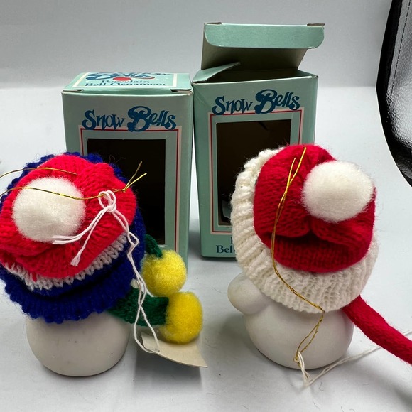 Giftco Snow Bells Vintage Porcelain Christmas Ornaments W Box Xmas Retro Grandma - Picture 2 of 8